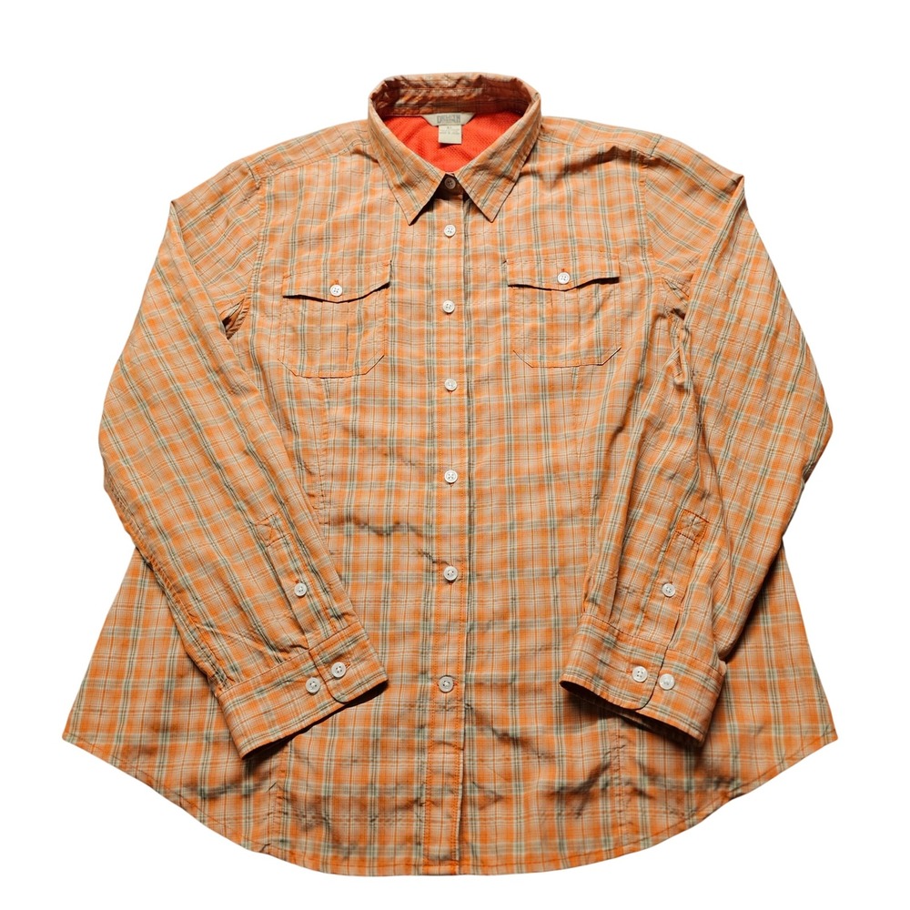 Duluth Trading Co Plaid Vented Back Shirt Womens XL Orange Long Sleeve Outdoor